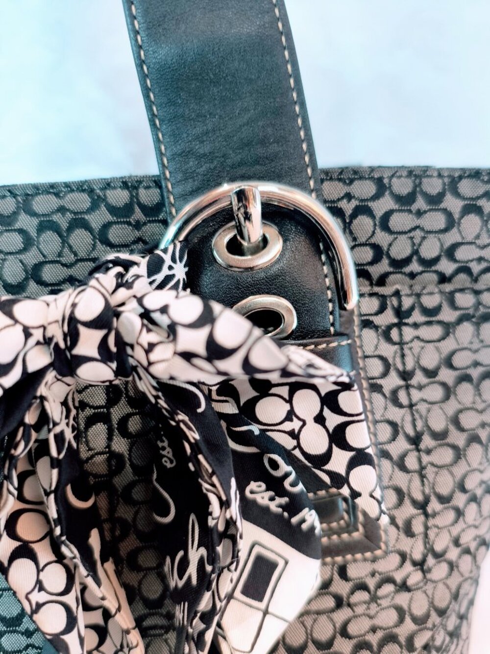 COACH Soho Signature Small Black Gray Canvas Satchel, Style F12310 - Picture 10 of 15